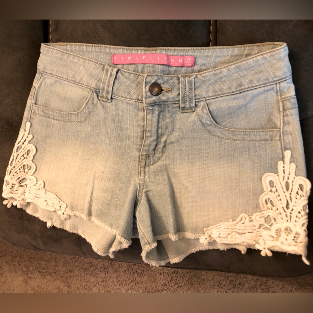 Light Blue Shorts with Lace on the Sides